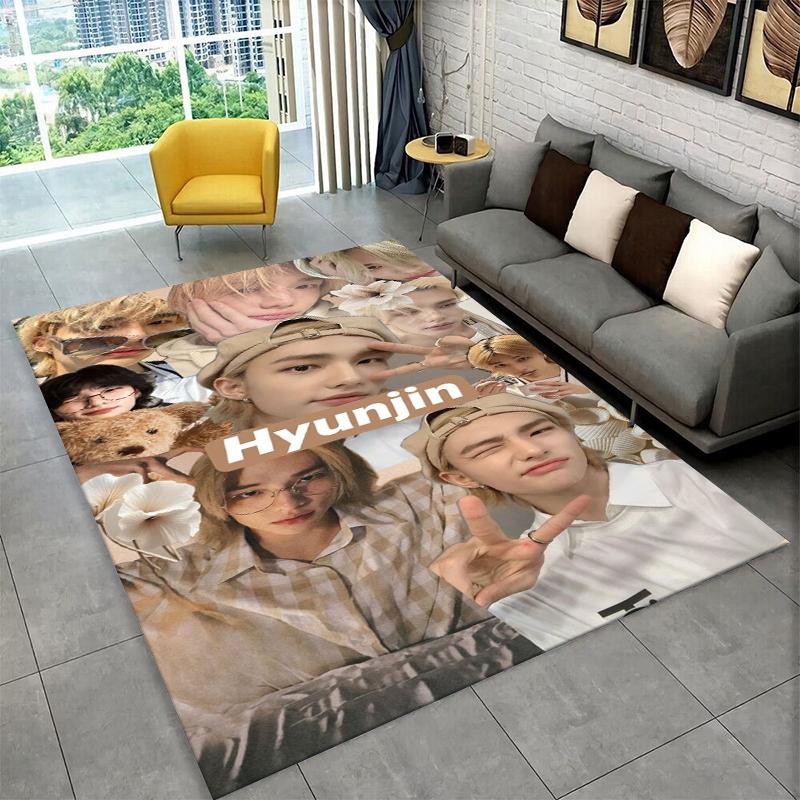 Fashion Kpop Hyunjin Stray Kids Non-Slip Area Rug for Living Room,Bedroom,Playroom,Soft Carpet Floor Mat Home Decor Rug Kid Room