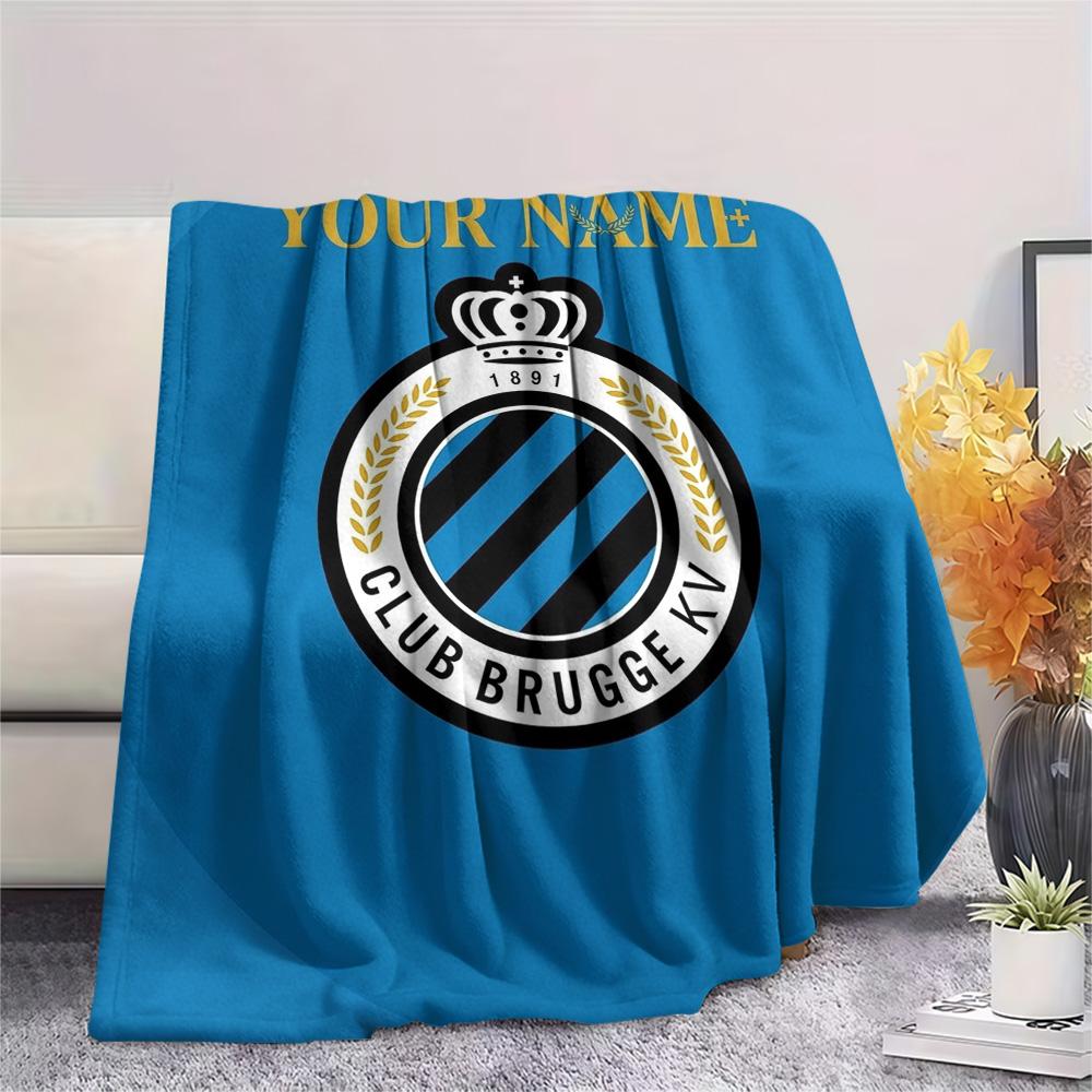 1 Stück Club Brügge Kv Wappen Benutzerdefinierter Name Gemustert Flanelldecke Geeignet für Alle Jahreszeiten Für Heimdekoration Wärme Und Komfort Geschenke Feiertagsgeschenk