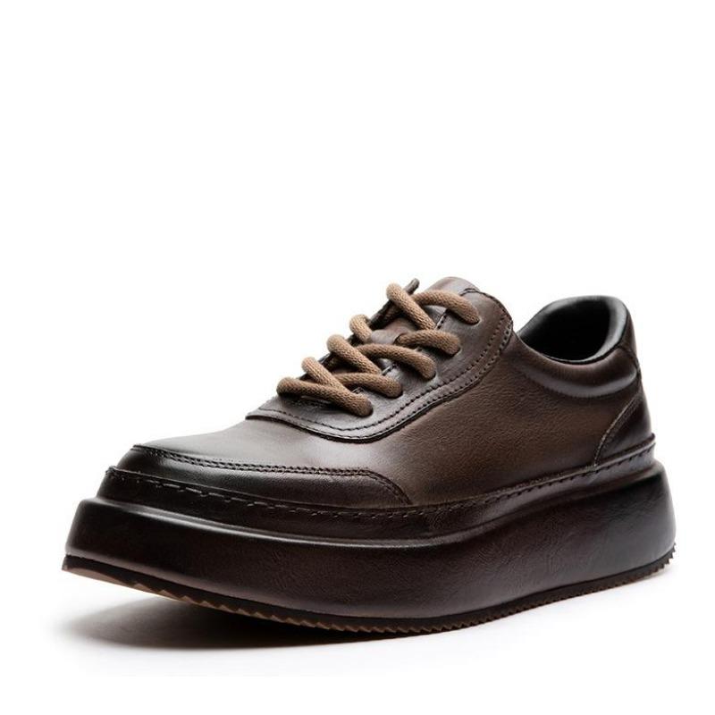 

Мужские туфли из коровьей кожи с толстым слоем и подошвой Muffin Bottom, модные, универсальные, с внутренней стороны, увеличивающие рост, повседневные, кожаные туфли для мужчин, кожаная толстая подошва в стиле ретро 44 темно-коричневого