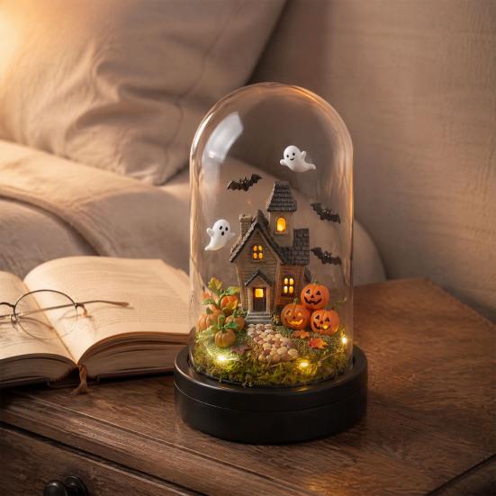 Indoor Outdoor Decor Haunted House Night Light, Glowing Ghost LED Table Lamp for Led Decoration Halloween Party, Spooky Desk Bedroom, Festive