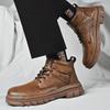 Sapatos Masculinos de Cano Alto Feitos à Mão Moda Casual Couro Botas de Tornozelo Masculinas Tênis Curtos para Exterior Clássicos Antiderrapantes Botas de Motociclista Masculinas
