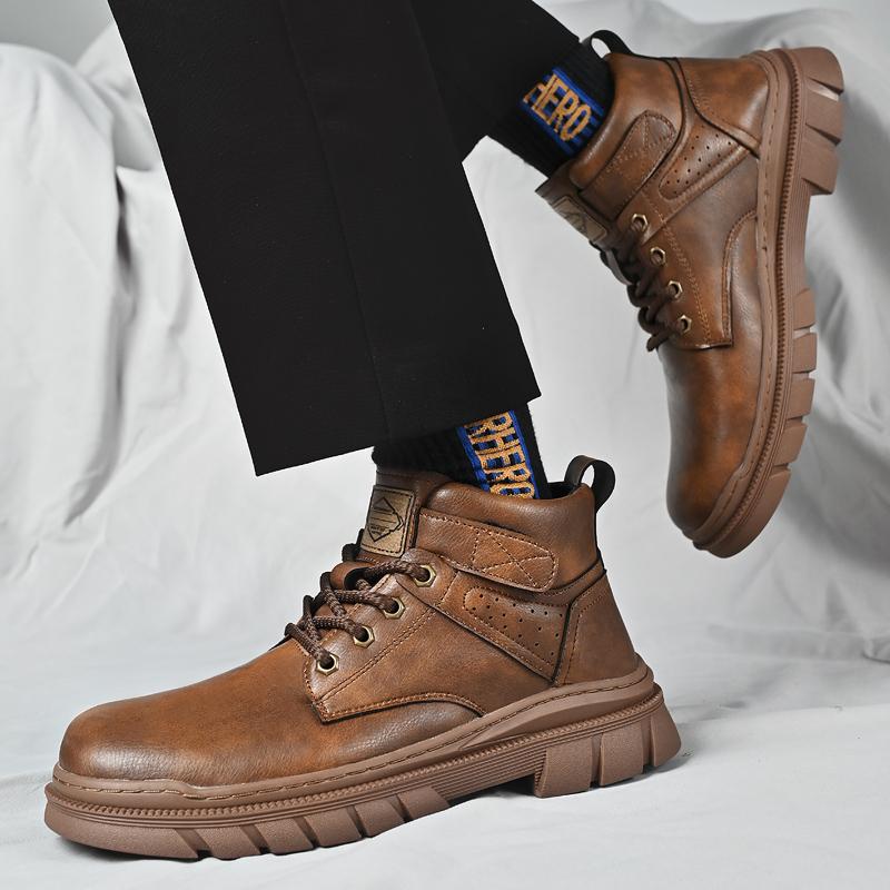 Fashion Handmade Man High Top Shoes Fashion Casual Leather Mens Ankle Boots Short Outdoor Sneakers Classic Non-Slip Men Motorcycle Boots