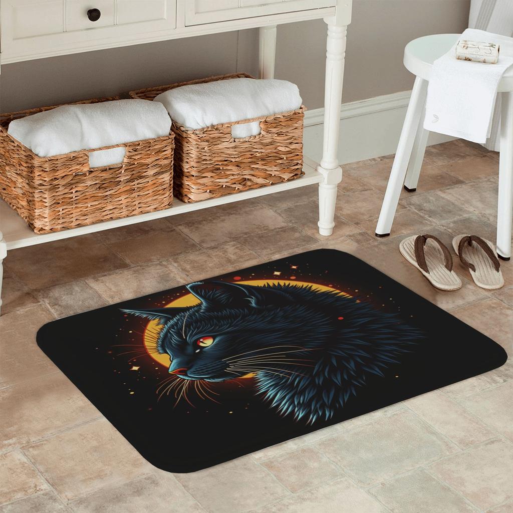 1PC Mystical Blue Cat Pattern Kitchen Rug Non-Slip Door Mat Pop design Bathroom Rug Bath Mat Carpet for Home Sink Laundry Decor