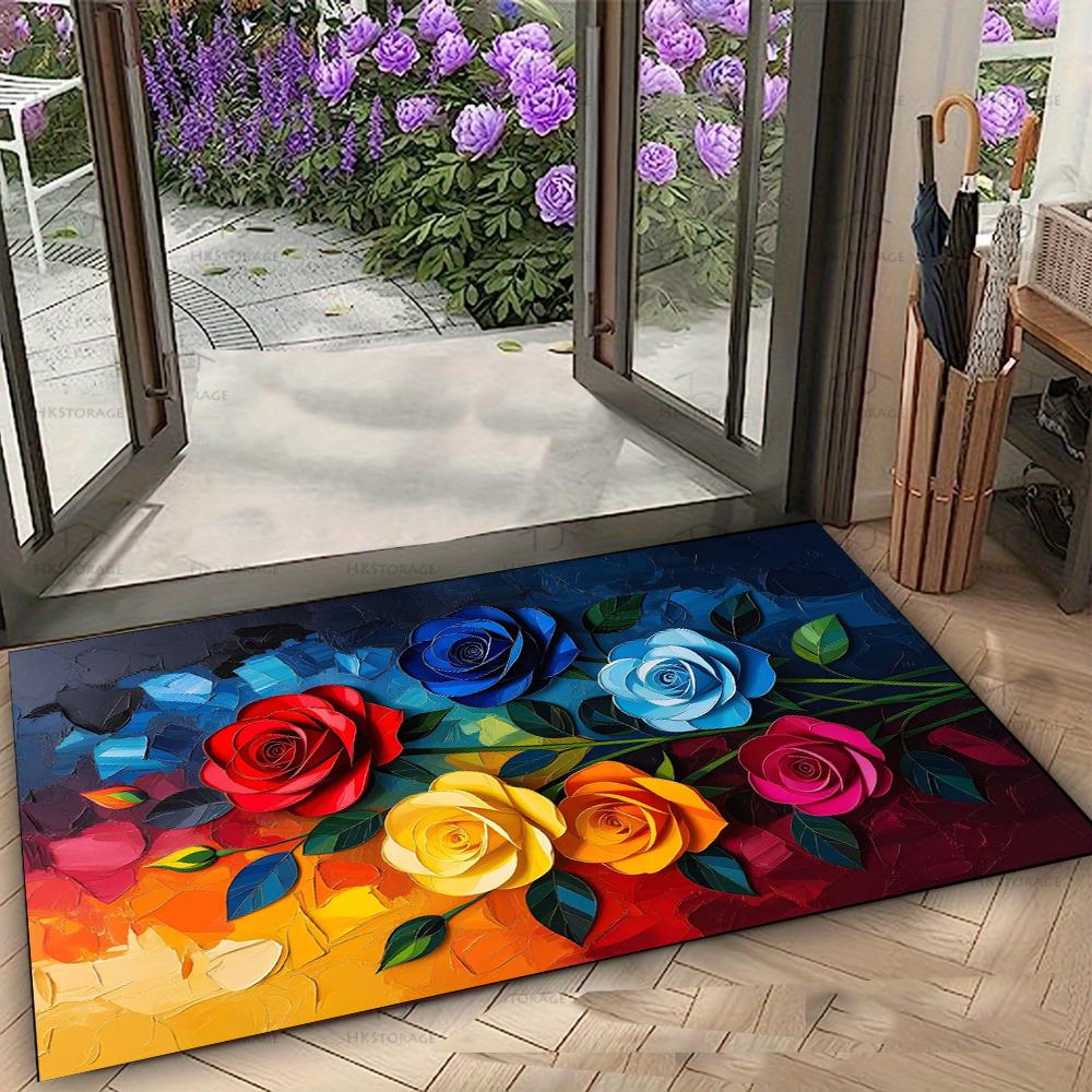 Artistiek Romantisch Rozen Decor Tapijt Heldere Meerkleurige Rozenbloem Olieverf Antislip Entree Huis Keuken Deurmat 30X50cm-Felt