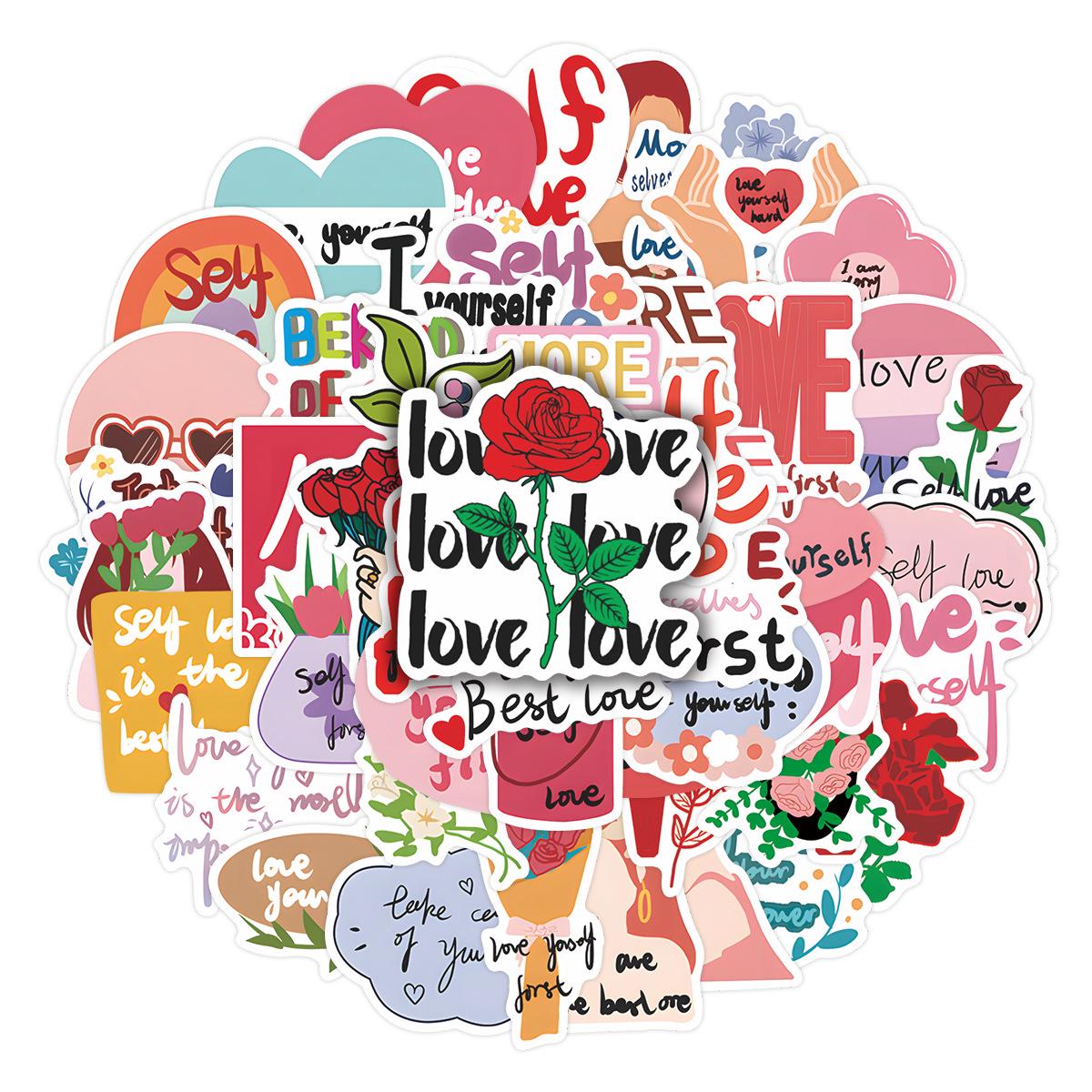 50 Healing Self-Love Text Stickers for Journal Decoration - Creative Psychological Healing Stickers for DIY Projects No