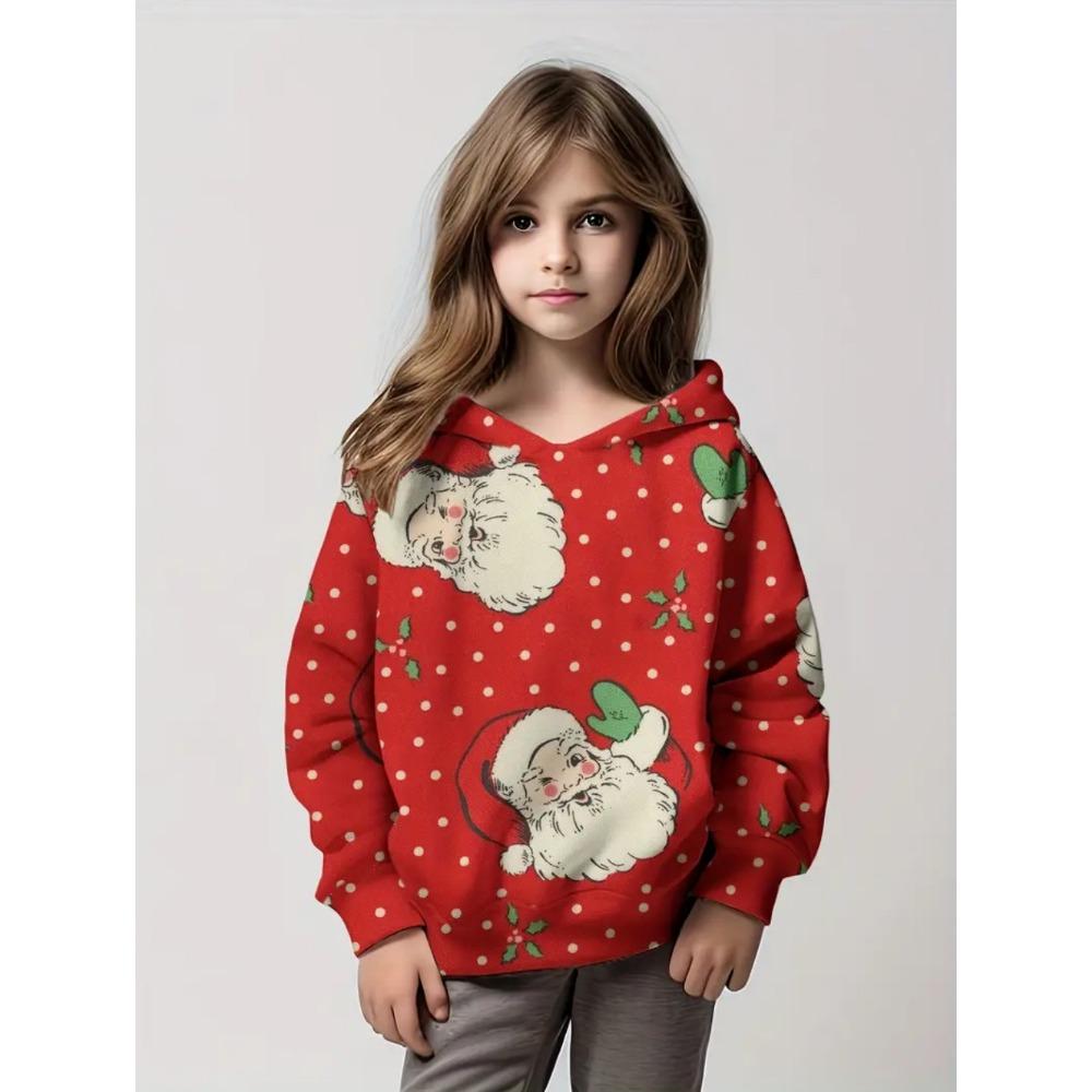 Christmas Girl Clothes Cute Santa Claus 3D Print Fashion Hoodies Fashion Holiday Kids Tops Loose Comfortable Children's Clothing