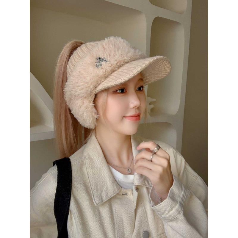 Autumn and Winter Warm and Ear Protecting Knitted Duck Cap New Ladies Korean Style Winter Hollow Top Baseball Cap Trend
