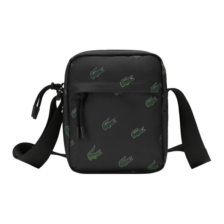 Lacoste Logo Print Adjustable Shoulder Strap Zipper Closure Fabric Crossbody Bag Unisex bags Dark-Blue Green NH4465HNL24 Dark Blue/Green,One Size