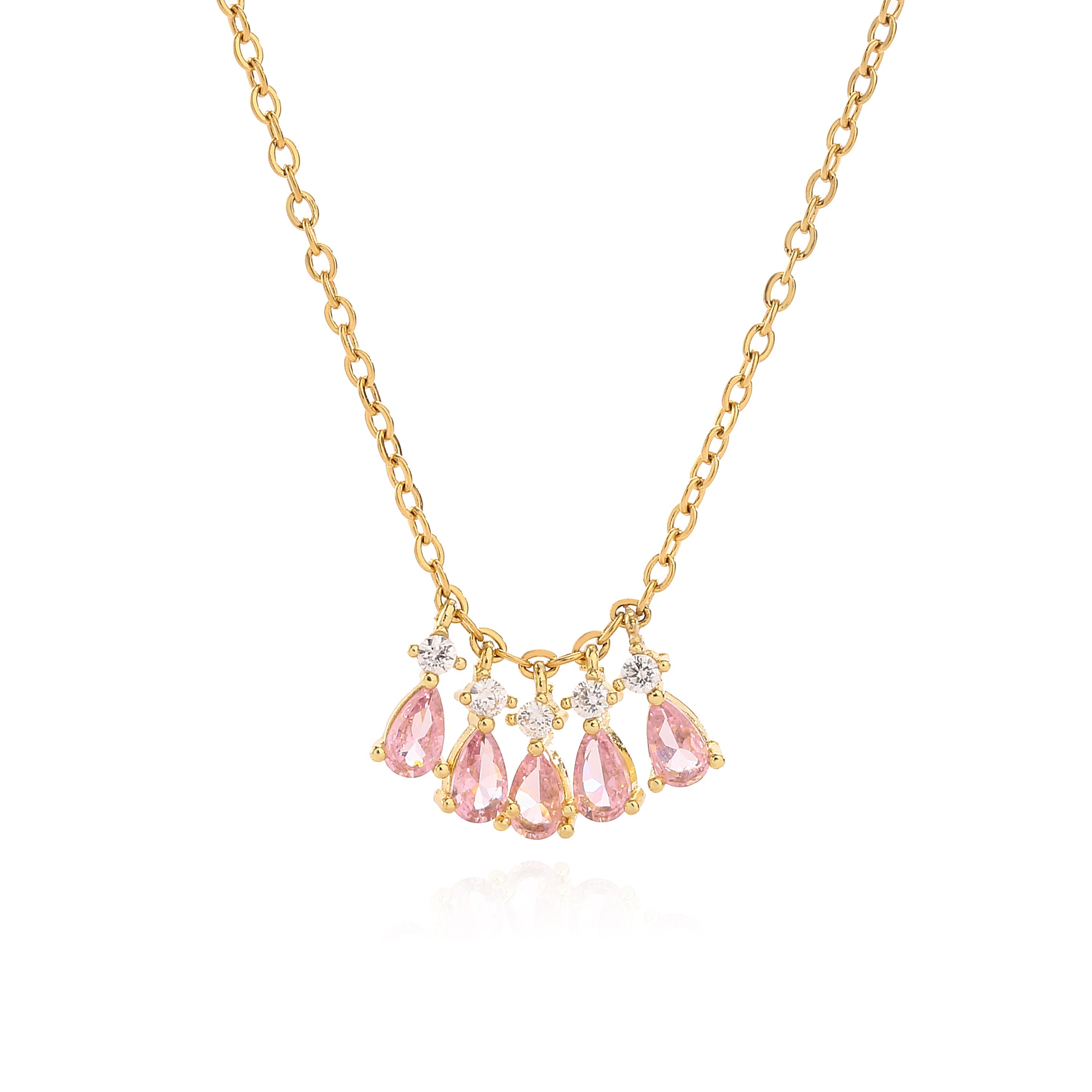 

Brass Gold Plated Water Drop Cubic Zirconia Crystal Women s Necklace Simple and Elegant Female Accessories Gift Wedding Zircon 40cm розовый