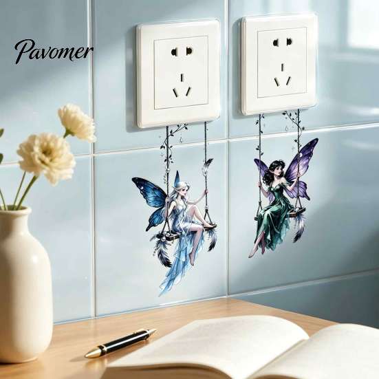 Forest Style Wall Stickers Swing Fairy Switch Sticker, Decorative PVC Self Adhesive Decal for Light And Socket Panels, Creative Gift Girls Romantic