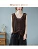 Uroi Mesh Knit Summer Tank Loose Free Size Women's Vest, V-Neck, Drawstring, Fringe, See-Through Top, Fit, Oversized, Coffee,