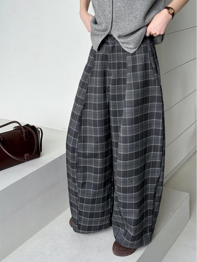 Orange Zhi Women's Plaid High Waist Loose Pants - Trendy Casual Autumn Style (H6832)
