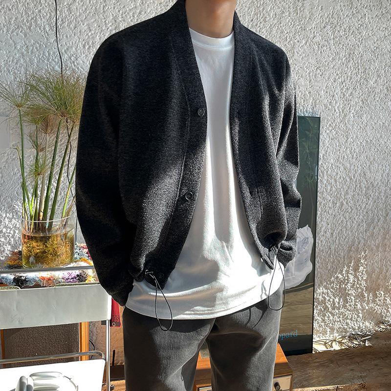 Cardigan Jacket Men's Autumn and Winter Korean Style Loose Trendy Design Niche Casual V-neck Jacket Top