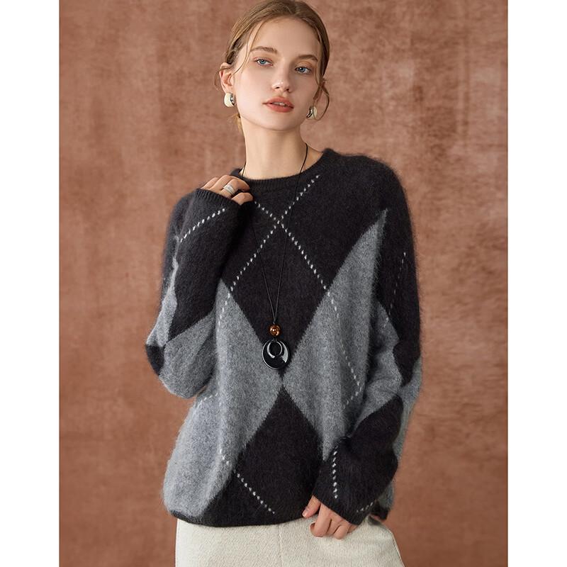 Women's French Retro Cashmere Blend Diamond Sweater