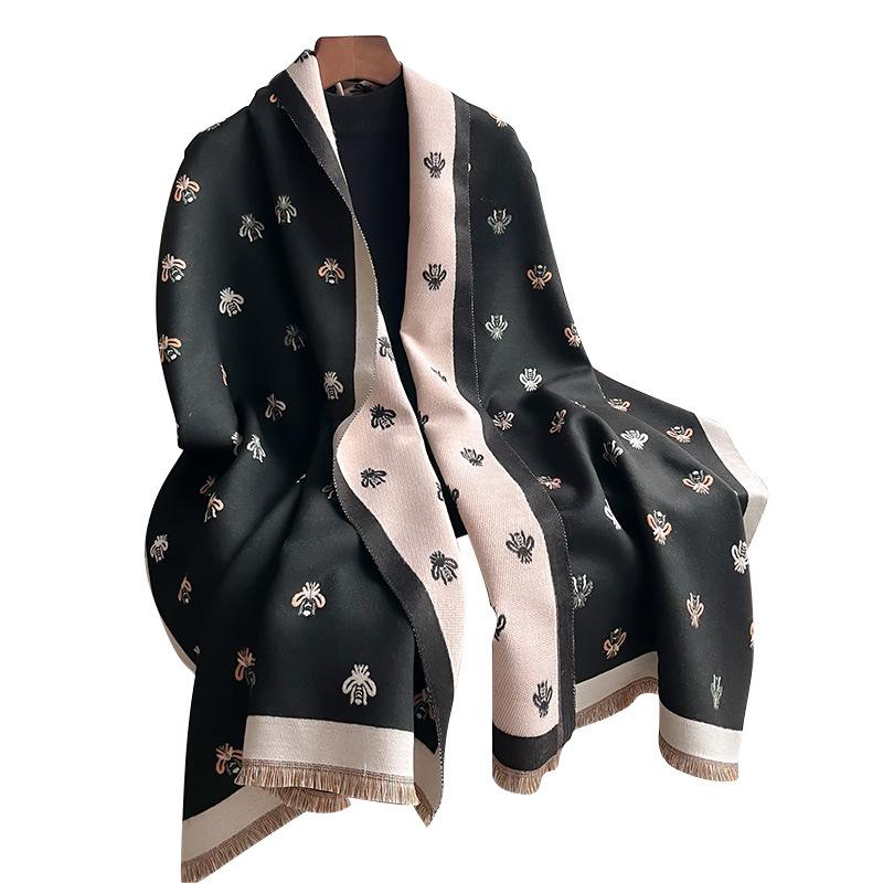 Imitation Cashmere Bee Insect Double-Sided Women'S Shawl With Exquisite Elegance Fashion Commuting Warmth Scarf