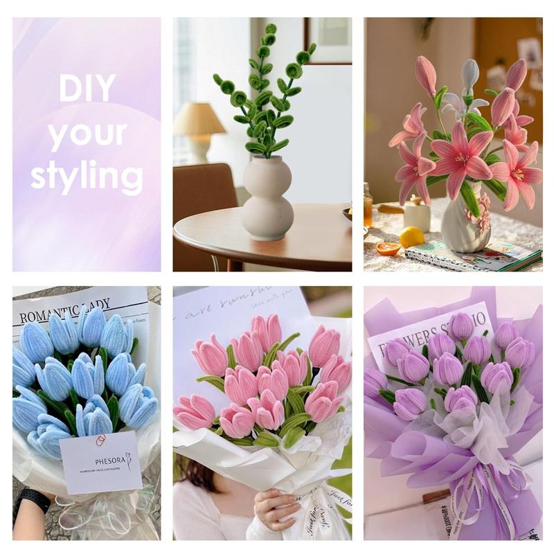 Color Flower Diy Twisting Felt Pipe With Flower Wire Flaral Tape Handmade Floral Art Flower Making Material