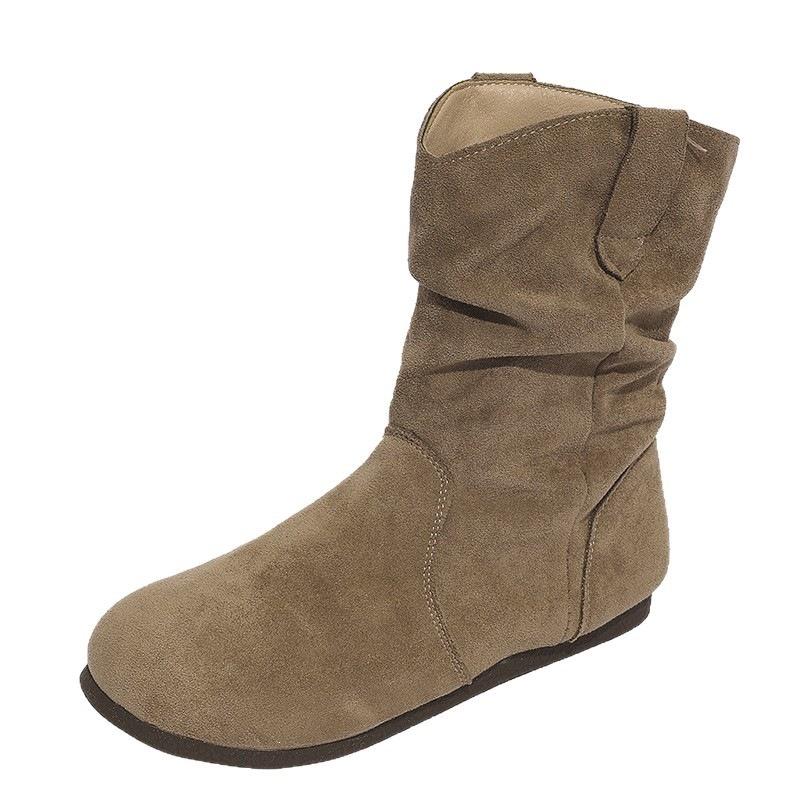New short tube lazy style versatile pleated boots women's Martin boots pile up autumn short boots increase height fashionable camel