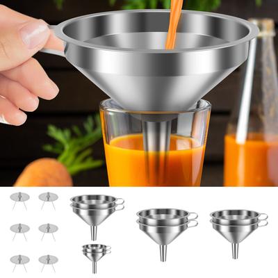 7/14 Pcs Stainless Steel Funnel Kitchen Funnel with Removable Strainer and Handle  Dishwasher Safe Cooking Funnels for Oil Flour