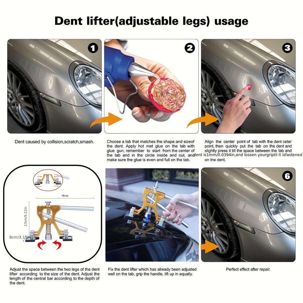 Auto-Dellenreparaturset, Auto-Dellenzieher mit goldenem Dellenzieher zum Entfernen kleinerer und tiefer Dellen
