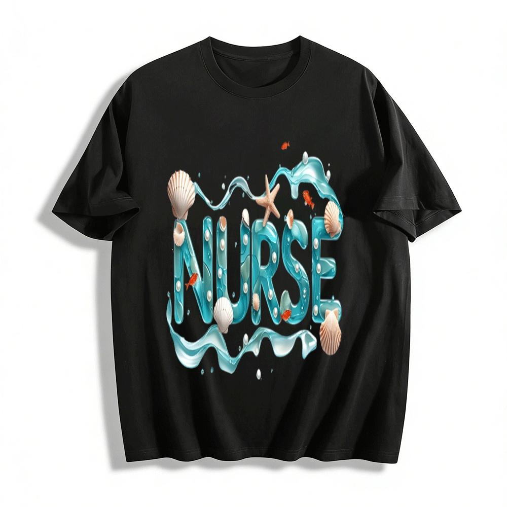 Ocean Style NURSE Themed Print Casual Short Sleeve Top Pure cotton T-shirt XXS