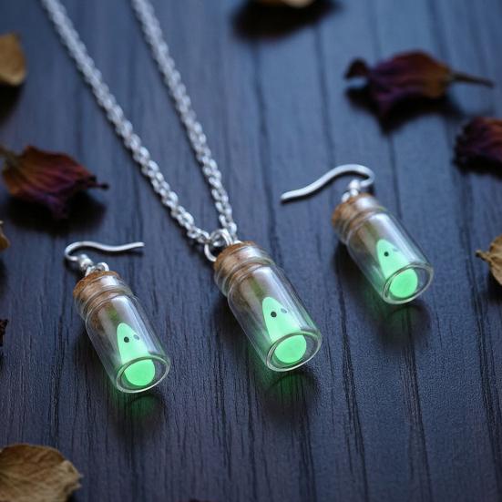 Retro Alternative Necklace Glow Ghost Necklace, Glow-in-The-Dark Bottle Pendant, Cute Unique Earrings Earrings, Gothic Halloween Jewelry for Women Men