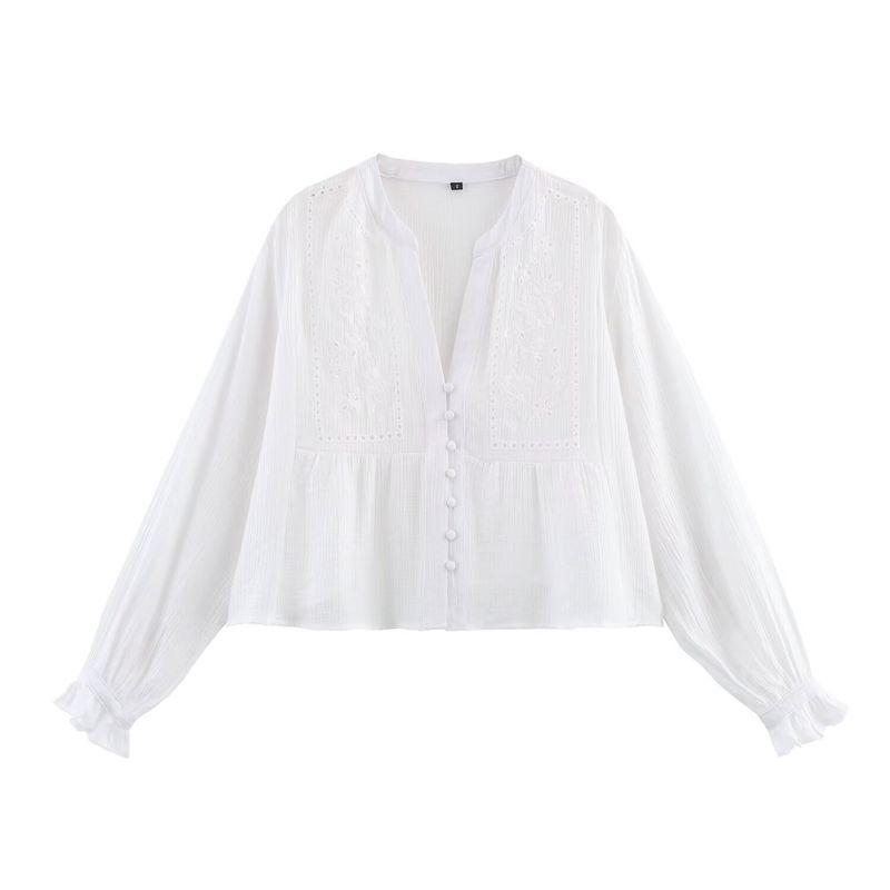 

Kaslead New Arrival Women s Clothing Fashion Style Fashion Minimalist Cut Out Embroider Short Shirt 8741022 White L
