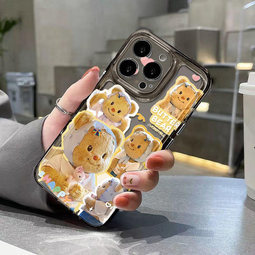 Cute butter bear for iPhone17promax space phone case Apple 16 transparent 15/14 fine hole x