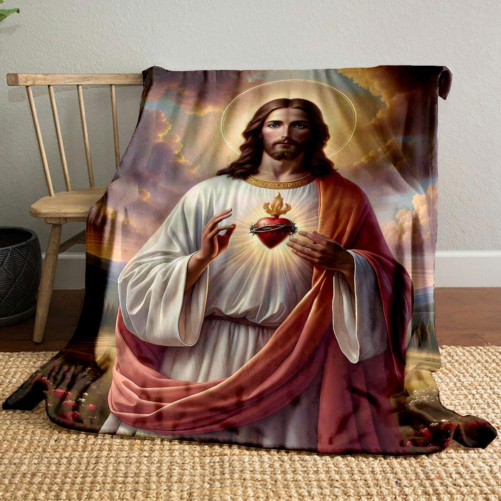 

Sacred Heart Jesus Blanket Printed Blanket for Living Room Bed Couch lunch break Soft Cozy Blanket for Friend s festival Gift 80cm x 120cm