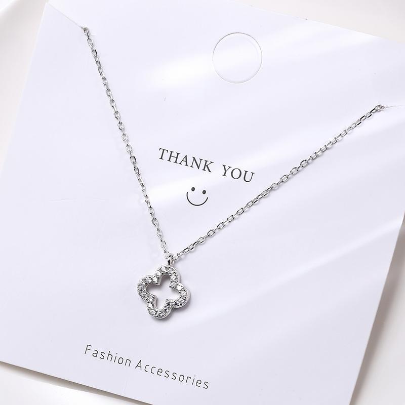 Jewelry Diamond Clover Necklace Silver Personalized Clavicle Chain Douyin Same Petal Creative Jewelry 1pc