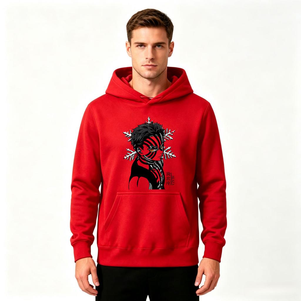 Men Anime Akaza Printed Pullover Hoodie Casual Long Sleeve Streetwear Sweatshirt