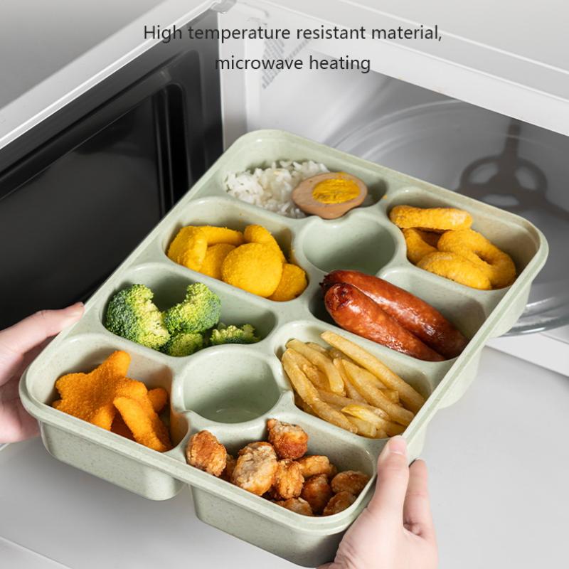 Wheat Straw Lunch Box with 10 Grids Portable Lunch Box Microwave Heating Lunch Box for Work Student With Lid Square Lunch Box