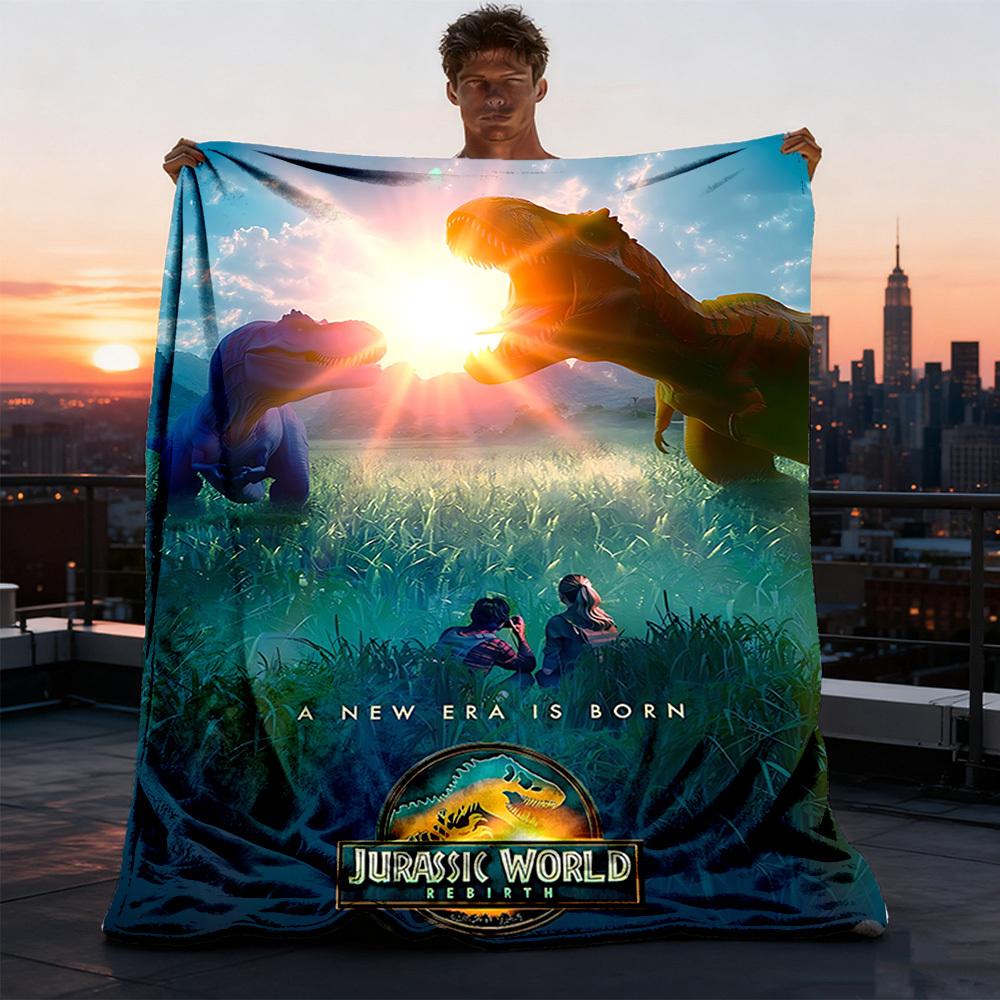 1pc Jurassic World Outdoor Flannel Blanket, Cozy & Warm Soft Te Playful Design, Napping Camping,