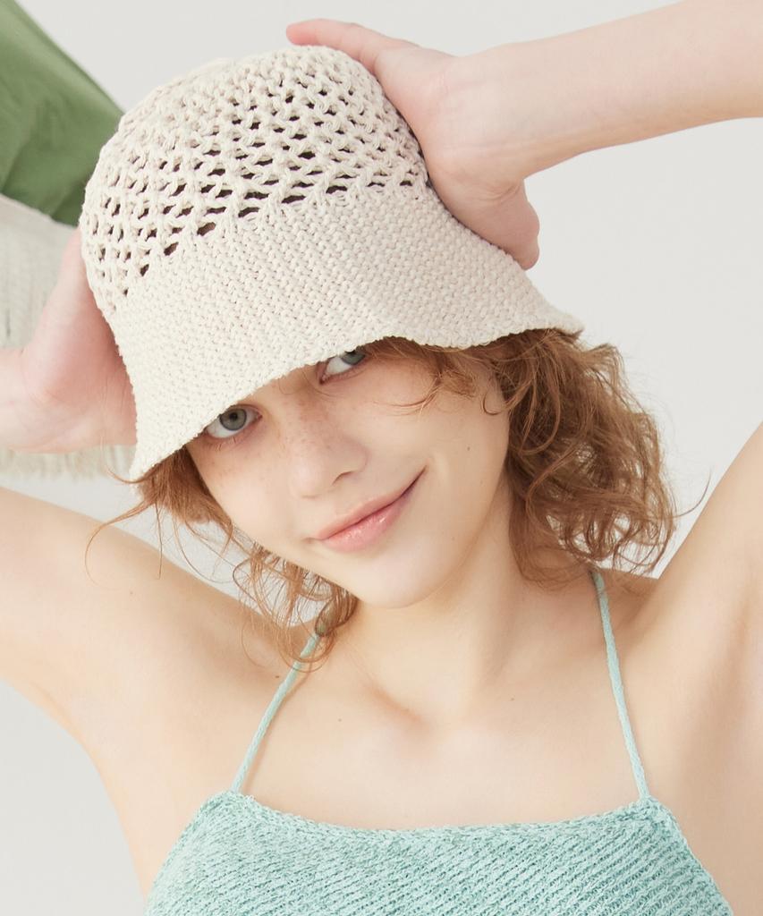 Kkuape Knit Net Bucket Hat_Beige