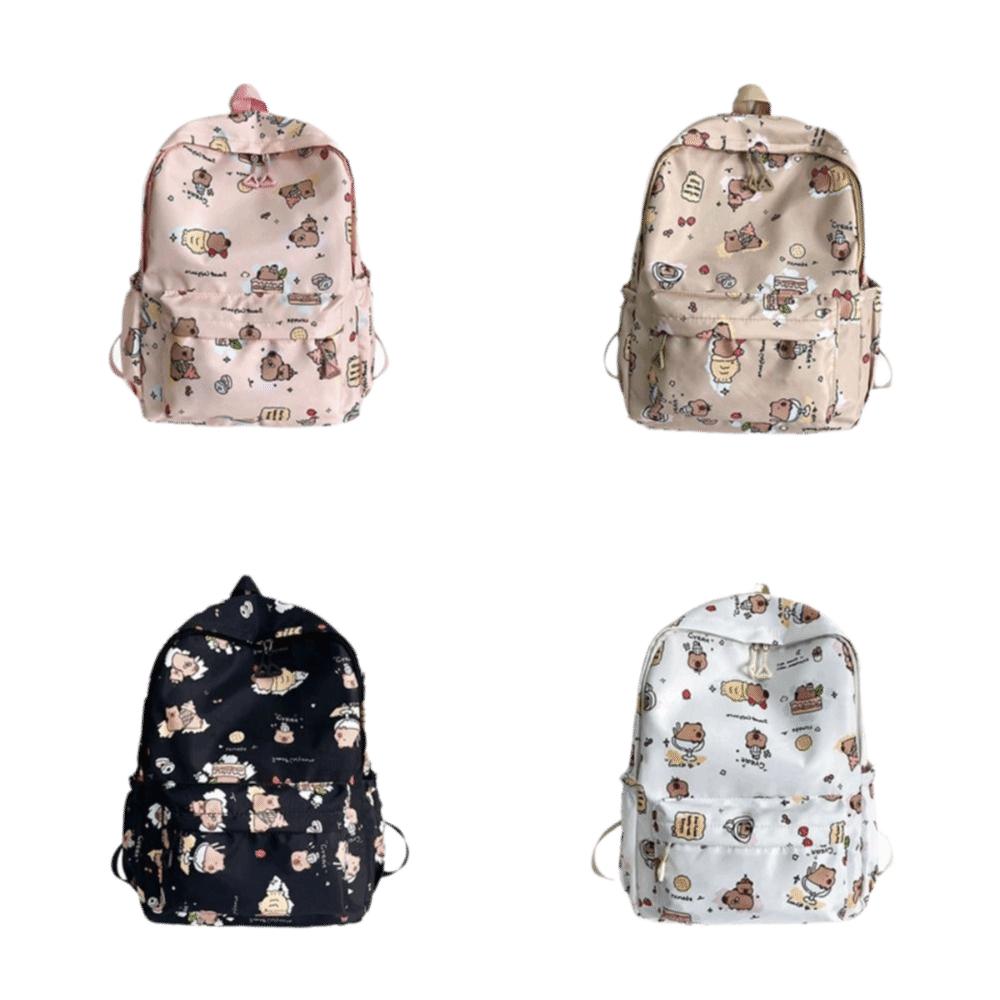Wide Straps Cartoon Animal Daypack Nylon Large Capacity School Bag Fashion Capybara Backpack  Daily