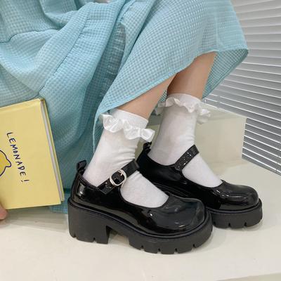 Internetová celebrita Britské malé kožené topánky Dámske platformové Mary Jane topánky Jedno-gombíkové vysoké podpätky Jednoduché topánky Lolita Študentské Jk uniformové topánky