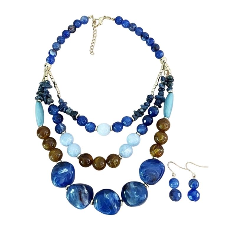 Layering Beaded Collarbone Necklace Set with Matching Earrings Fashionable Multi Strand Acrylic Jewelry For Women