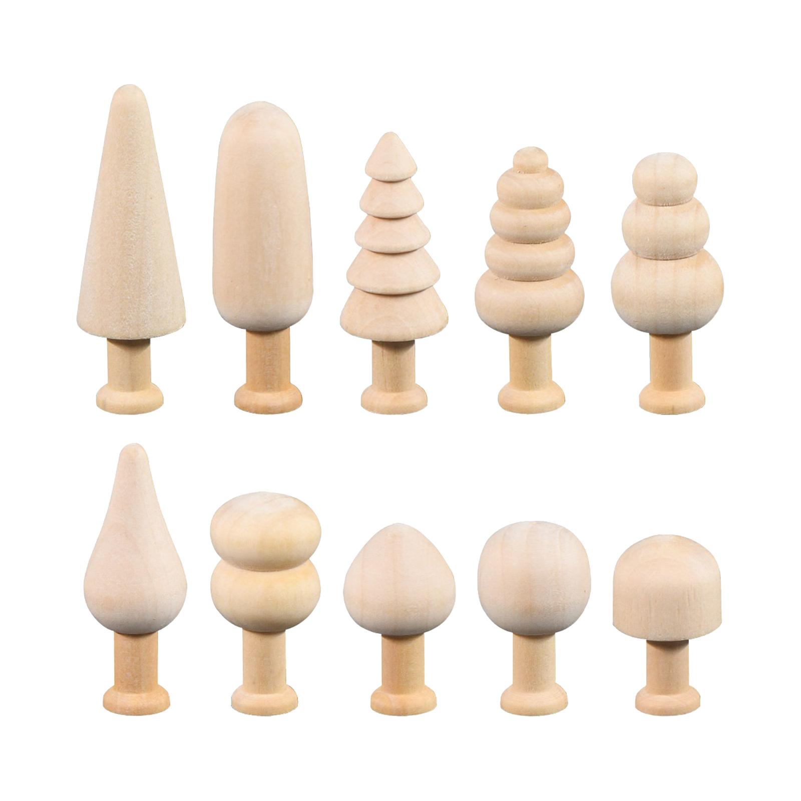 10 Pieces Unfinished Wood Tree Mini Wooden Trees Smooth Blank Miniature Tree for бежевый