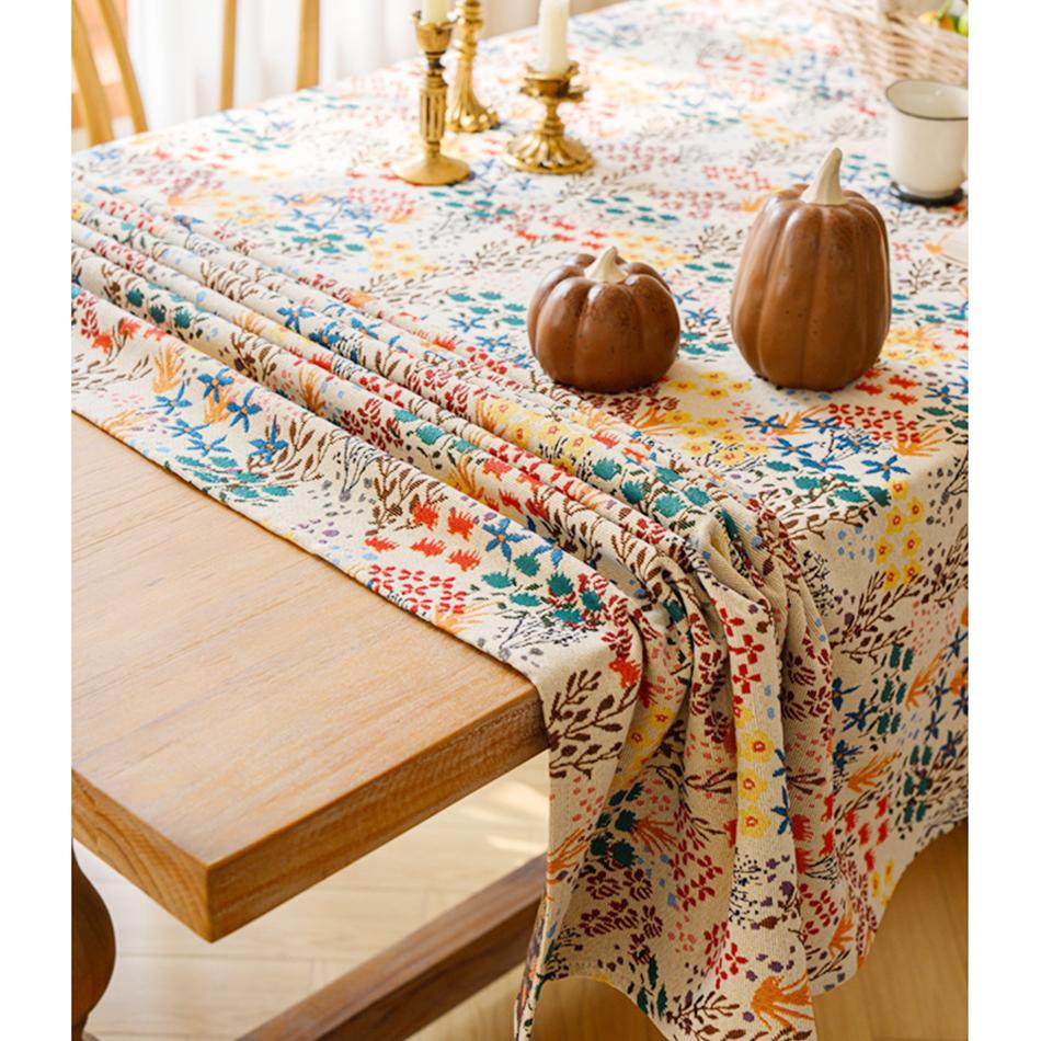 Cotton Linen Green Geometry Tablecloth, Elegant Retro Rectangle Dust-Proof Cover For Tea Table Wedding Party Dining Room Decor