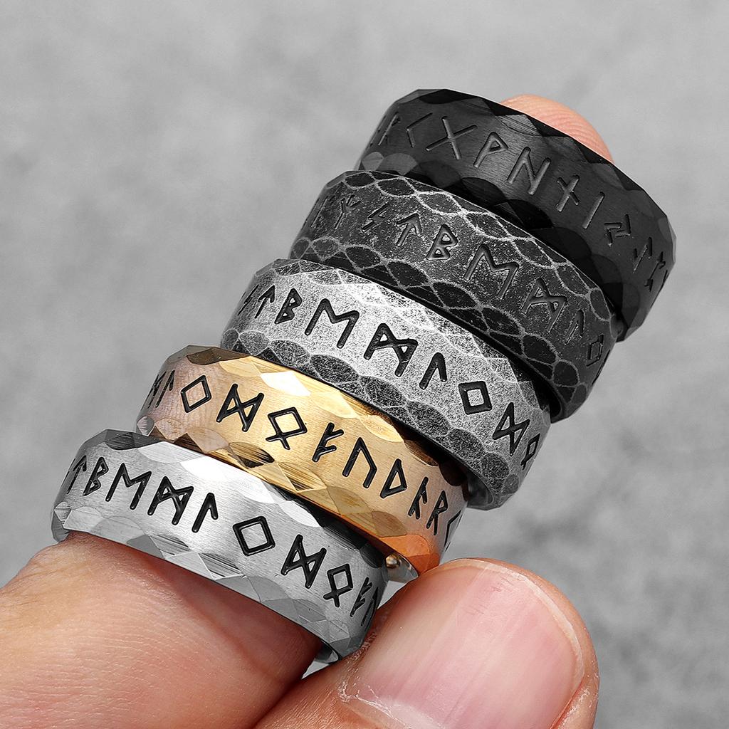 Vintage Nordic Vikings Runes Stainless Steel Womens Mens Rings Punk Simple For Boyfriend Biker Jewelry Creativity Gift
