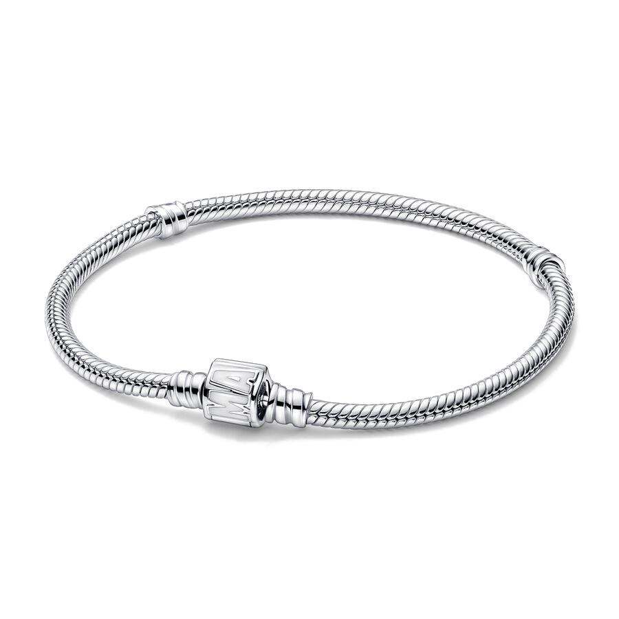 925 Silver Original 17-21CM Pearl Heart-Shaped Hard Ring Square Buckle Round Bracelet Fit for DIY Mini Birthday Jewelry Gifts