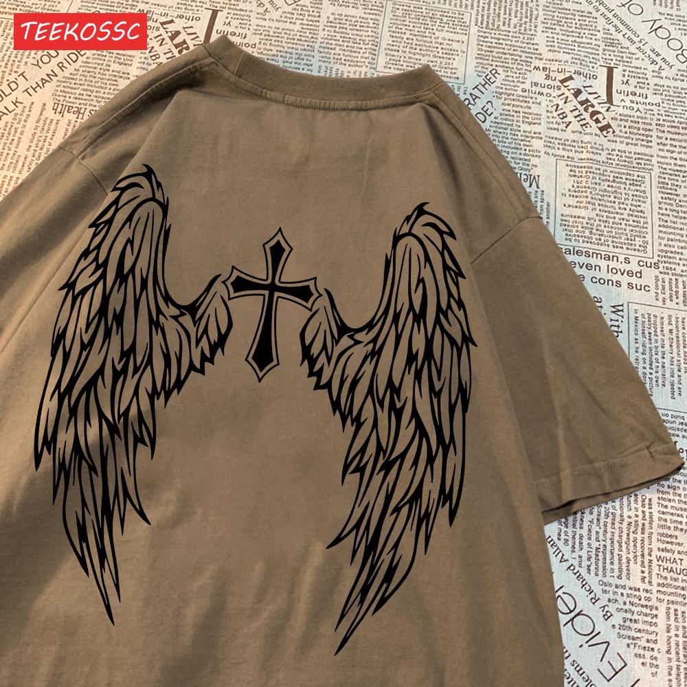 

Casual Cotton Womens TShirts Cross Body And Flying Wings Funny Prints Short Sleeve ONeck Soft Oversize Fashion Female Clothes S