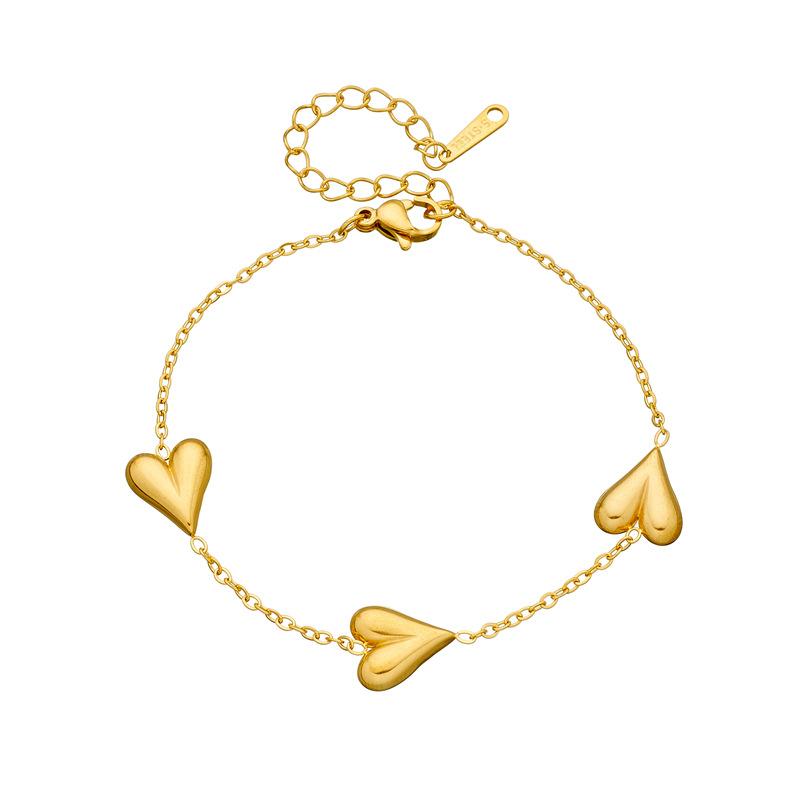 Gold Plated 3D Heart Charm Bracelet, Dainty Adjustable Station Chain for Women, Elegant Daily Jewelry Gift