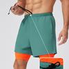 Men Shorts Adjustable Waist Drawstring Fake Two-Piece Design Moisture-Wicking Quick-Drying Running Sport Shorts