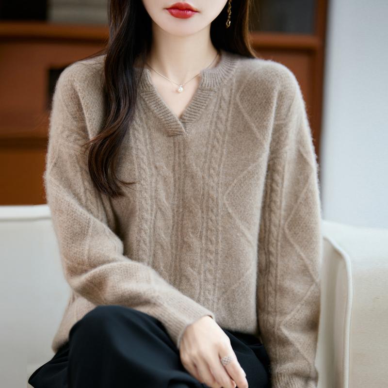 Women's cashmere sweater Qinghe cashmere 30% cashmere 70% wool autumn and winter pullover warm and fashionable