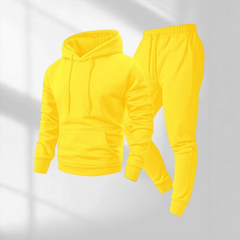 Hot-selling autumn and winter men's solid color hoodie sweater set casual leggings men's printable logo