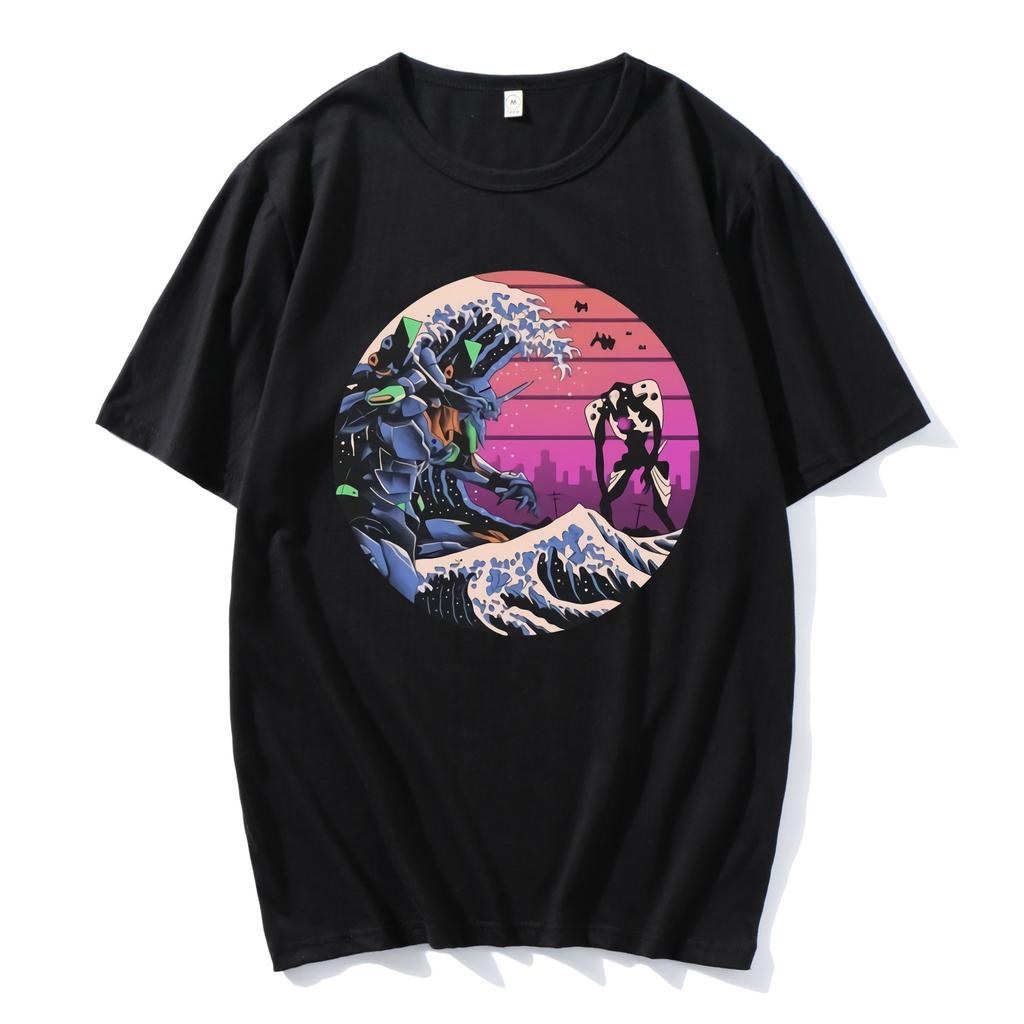 100% Cotton Anime Harajuku Ayanami Rei Printing Tshirt MenMomen Oversized Short Sleeve T-shirt Spring Summer Tops
