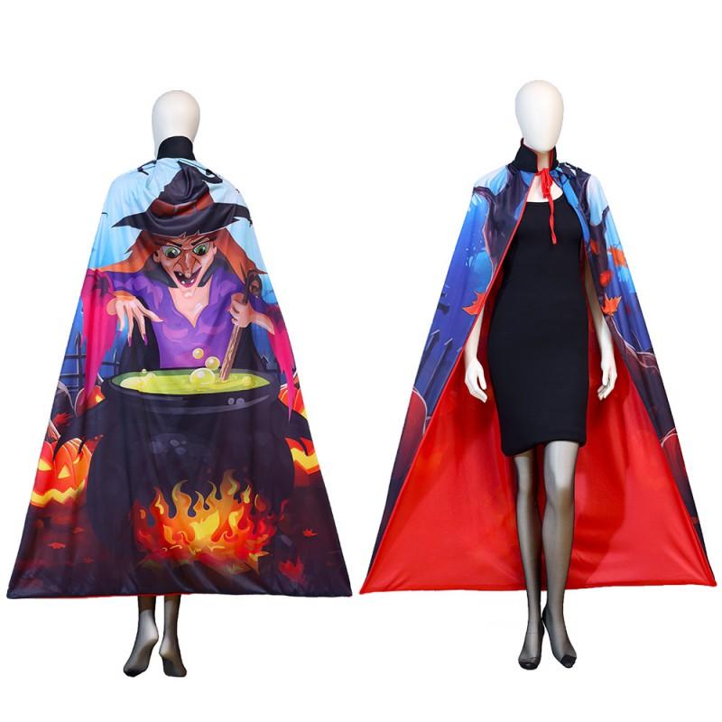 Halloween Masquerade Cape Adult Unisex Printed Long Robe Witch Shawl Cosplay Costume Party Prop