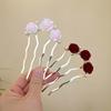 Vintage Red Velvet Rose Flower Hair Stick For Women Girls Elegant Metal U-shaped Hairpin Hanfu Headwear Hair Accessories