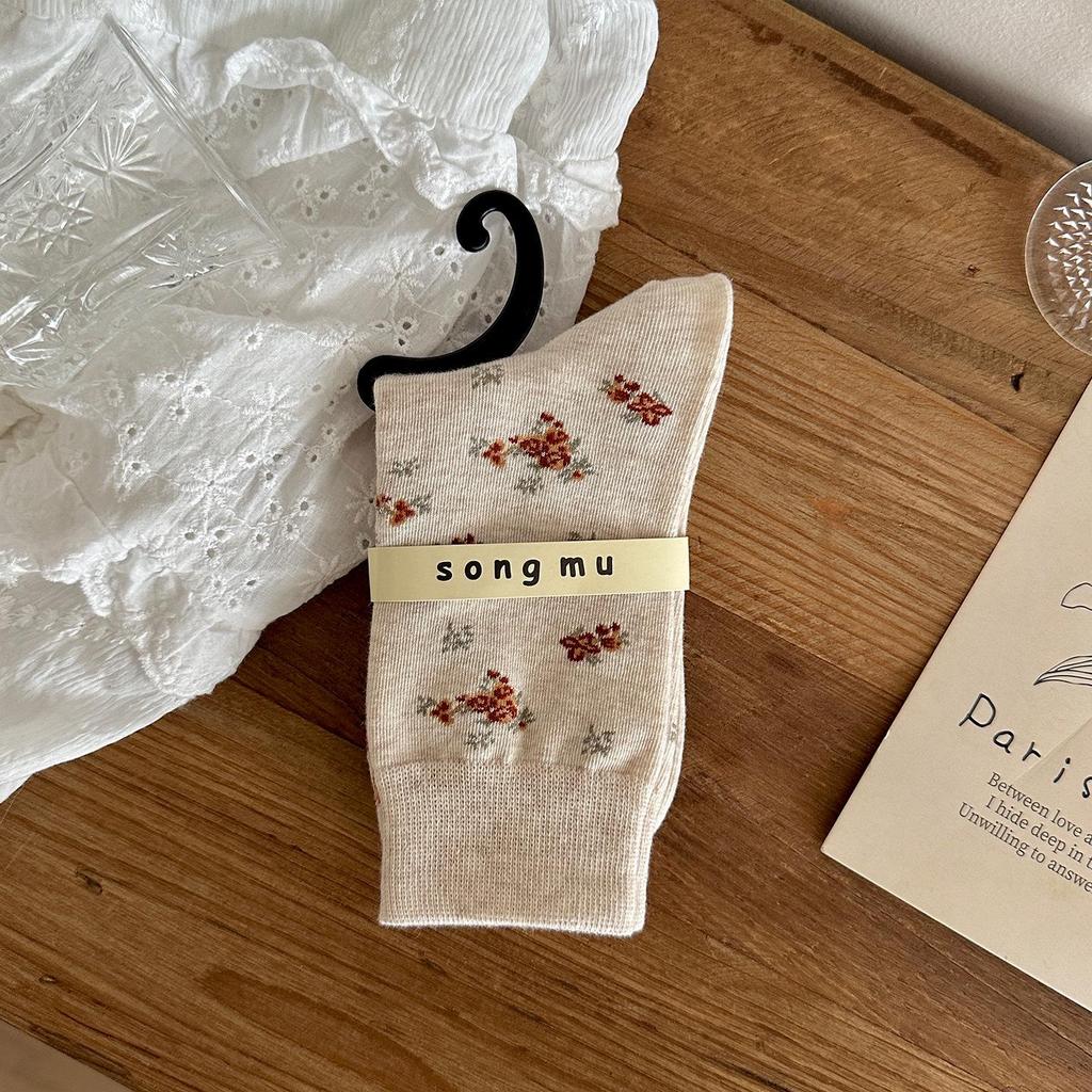 Floral Series Bow Knee-High Women's Mid-Calf Socks - Autumn/Winter Niche Original Scrunch Style