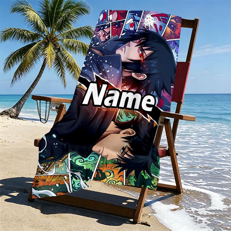 Custom Name Personalized BLEACH Print Beach Towel, for Trip Camping Beach Party Home Decor, Birthday Gift for Family & Friends